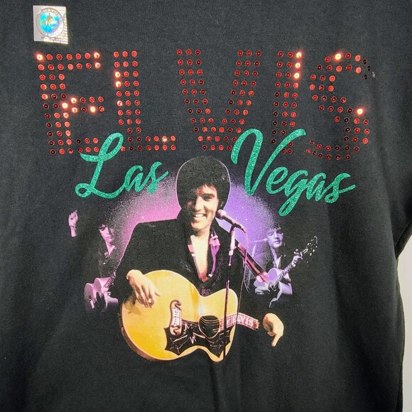 Graceland Women's Medium Elvis Presley Las Vegas Sequin Black T-Shirt NWOT - Picture 3 of 9